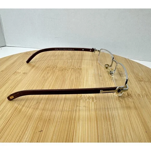 Cartier Platinum Men's Eyeglasses 54-19-140 Half Rim Wooden Temples FRAMES ONLY